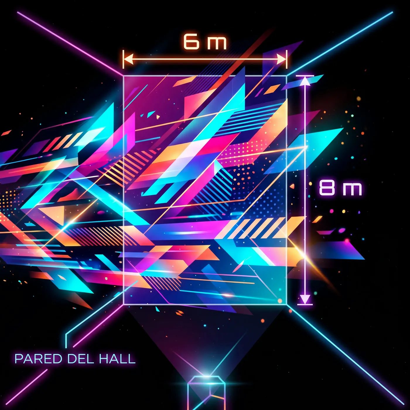 Infografía: pared del hall de 6 × 8 m